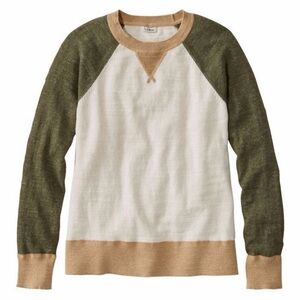 L.L. Bean Green, White, and Tan Crew Neck Sweater Sz LP